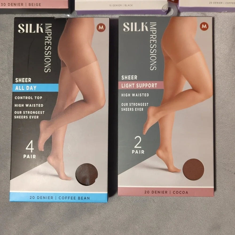 Silk Impressions S, M Mixed Lot 5 Boxes Beige, Black, Coffee Bean, Cocoa 12 pair